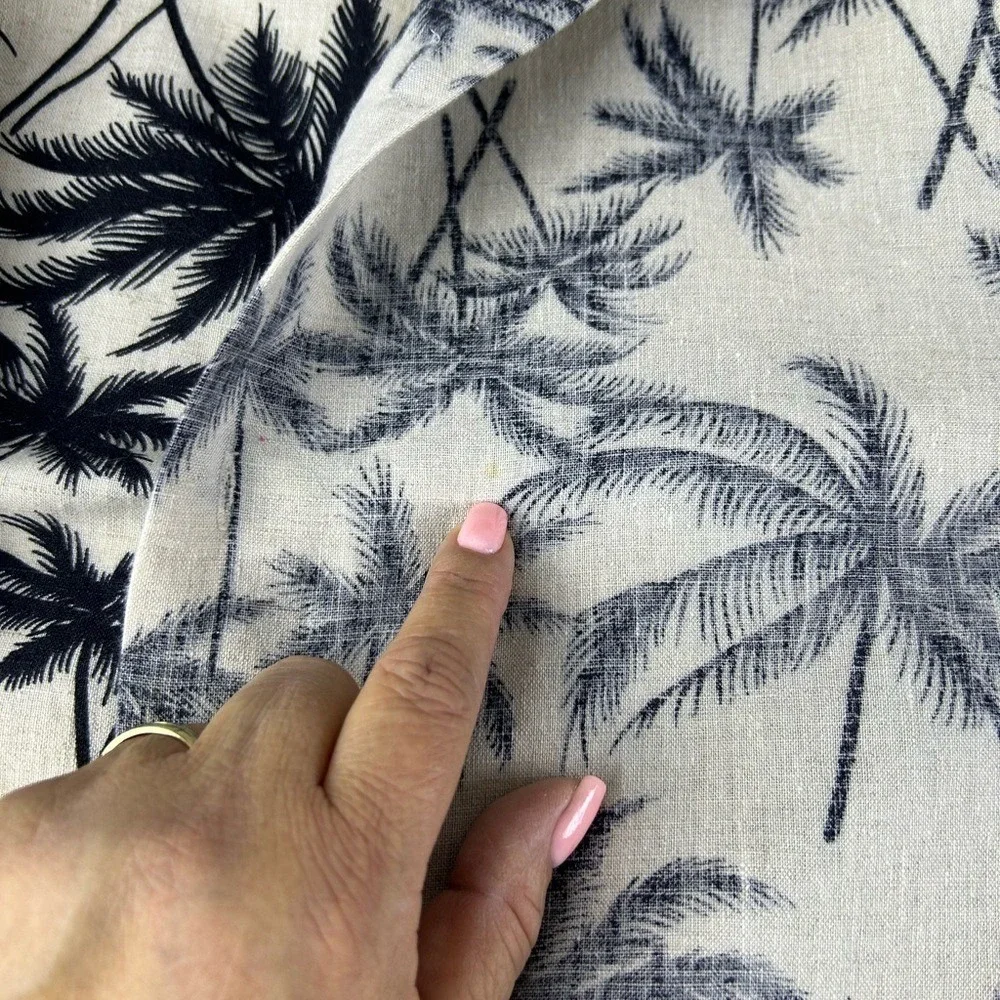 STO Men's Linen Cotton Hawaiian Shirt Palm‎ Tree Print Beige Black Size L